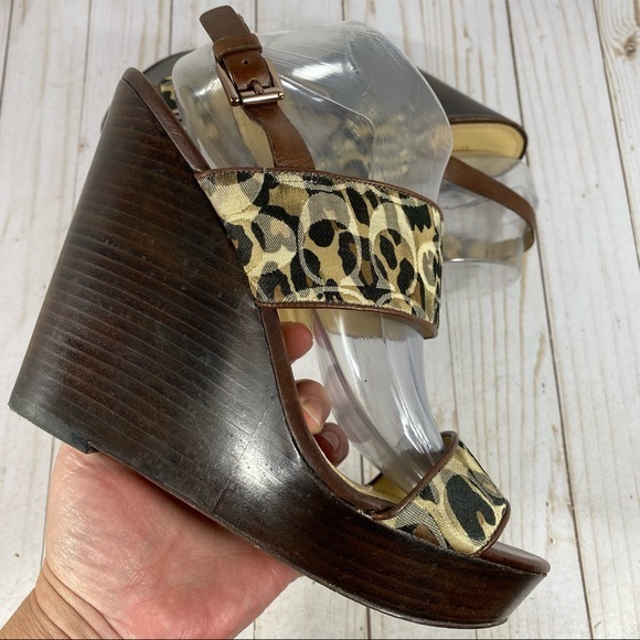 Coach Jezabel Cheetah Print Over Signature C Print Wedge Sandals 10B - Picture 7 of 12